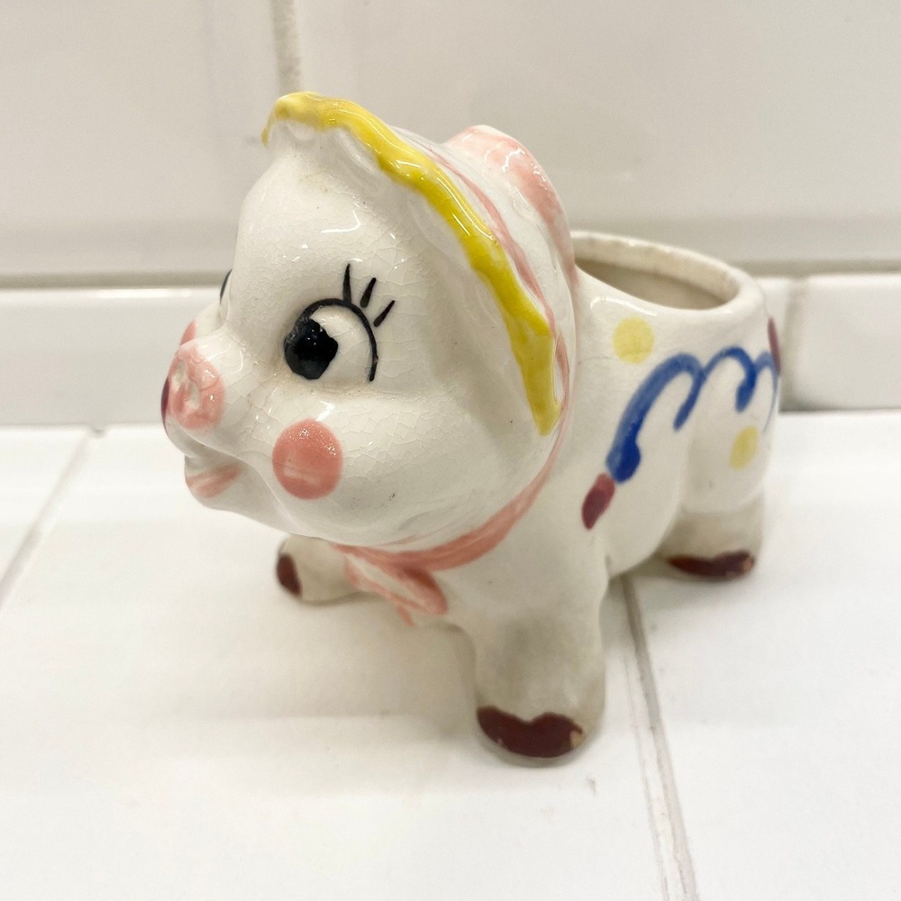 Vintage Anthropomorphic Piggy Planter, Made in Japan, Tiny Succulent Planter - Picture 2 of 11